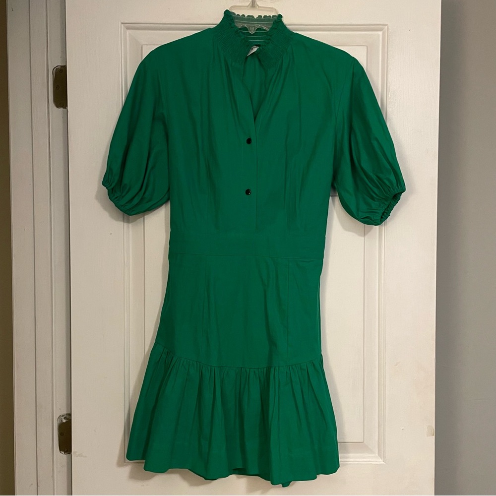 S/W/F mini dress puff sleeve elastic back waist scoop lower back hem small